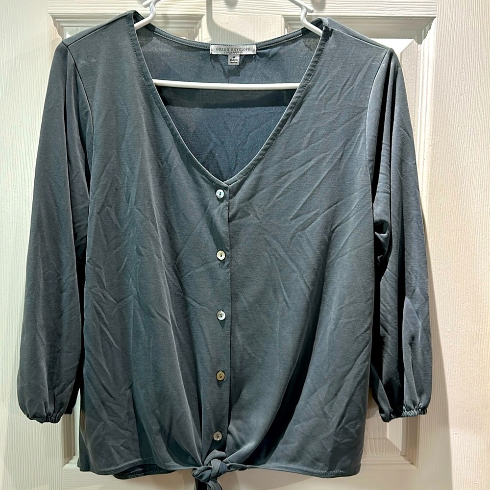 Gray blue Blouse with tie